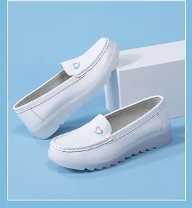 Professional white nurse shoes with thick wavy non-slip platform soles for comfort