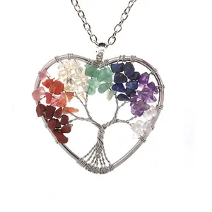 Close-up of heart-shaped Tree of Life pendant with colorful crushed natural stones