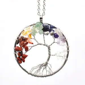 Detail of the Tree of Life pendant with various colorful crystal chips