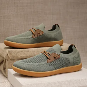Atmungsaktive olivgrüne Fly-Knit Herren Slipper Laufschuhe mit robuster Gummisohle