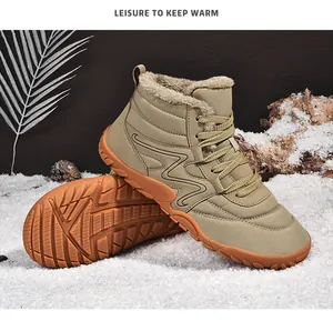 Detailed view of khaki fleece-lined winter snow boots with non-slip rubber soles
