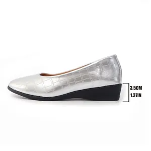 Silver crocodile pattern women's wedge pump shoes with 3.5cm heel height detail view