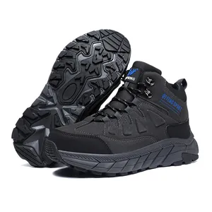 Scarpe da trekking grigio scuro a taglio medio con suola in gomma antiscivolo professionale