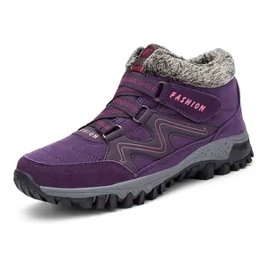 Warm purple outdoor winter snow boots with faux fur lining and easy Velcro straps