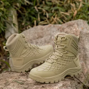 Stivali da trekking tattici kaki da uomo con suole in gomma antiscivolo resistenti e sicure