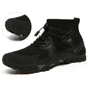 Scarpe da trekking nere medie traspiranti per outdoor con suola antiscivolo robusta