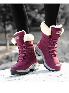 Botas de nieve burdeos para exterior con forro de piel sintética y suela con cámara de aire