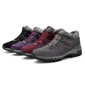 Winter outdoor snow boots with warm faux fur lining and velcro straps for men and women