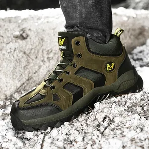 Durable outdoor men's high-top hiking boots with warm plush lining in olive green finish