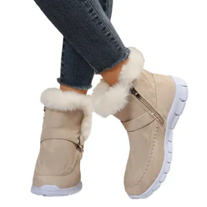 Élégantes bottines d'hiver beiges avec bordure en fausse fourrure pour femmes