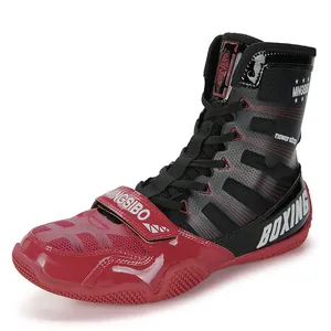 Professional red and black high-top boxing shoes with non-slip soles for men and women