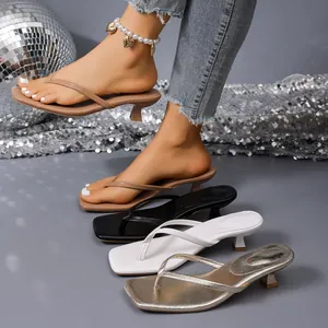 Elegant kitten heel thong sandals for women available in gold white black and nude