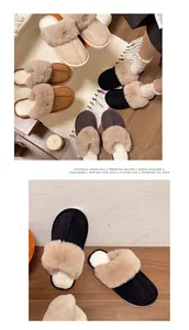 Cozy black faux fur-lined slippers with thick soles for winter warmth and comfort