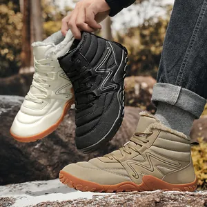 Warm fur-lined waterproof high-top winter snow boots for outdoor hiking and trekking activities.