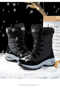 Botas de nieve de invierno negras duraderas con forro de piel cálido y suela gris