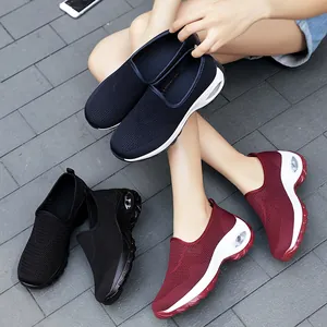 Breathable fly-knit rocker shoes with thick wedge sole for women