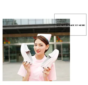 Comfortable white leather nursing shoes with hollowed out breathable design