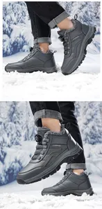 Durable grey winter snow boots featuring warm fur lining and a convenient rotating buckle