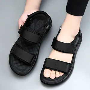 Black men's sporty beach sandals with non-slip soft sole and adjustable straps