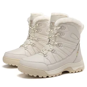 Women High Top Snow Boots Winter Warm Fur Lined Outdoor Non-Slip Waterproof Hiking Cotton Boots Large Size