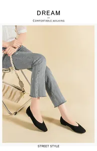 Elegant black knitted square toe ballet flats for women on street style commute