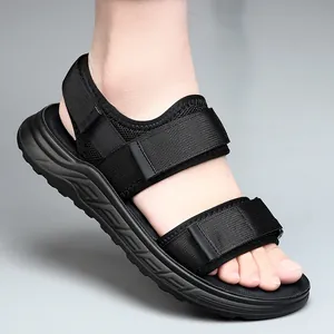 Durable men's black non-slip athletic sandals for summer outdoor beach activities
