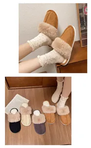 Cozy faux fur lined winter slippers for women in multiple warm colors with thick soles