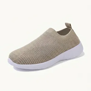 Women's Casual Flyknit Sock Sneakers Breathable Lightweight Slip-On Flat Loafers Ladies Soft Sole Walking Shoes Everyday Shoes