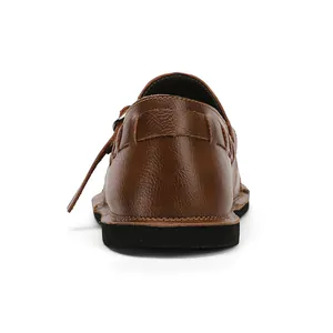 Rear view of premium brown vintage leather barefoot shoe for men with wide toe box design