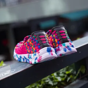 Fashionable rainbow woven slip-on women's casual shoes with colorful splash pattern sole
