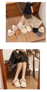 Display of women's warm fuzzy slippers in various colors with a soft plush lining