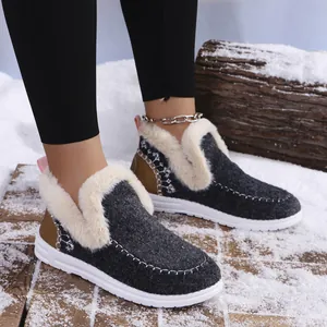 Detailed view of women's warm winter shoes with soft faux fur lining and non-slip sole