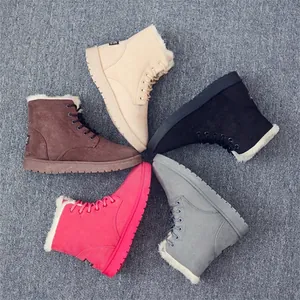 Colorful lace-up snow boots for women with thick faux fur lining in various solid colors