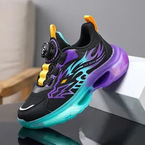 Kids Breathable Mesh Sneakers With Rotary Buckle Anti Slip Soft Sole Gradient Design For Boys Daily Sports Casual Shoes