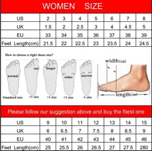 Comprehensive women's shoe size chart with international US, UK, and EU size conversions