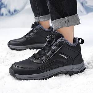 Winter Warm Snow Boots For Men Women Unisex Rotating Buckle Faux Fur Lined Waterproof Non-Slip Outdoor Cotton Shoes Plus Size
