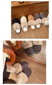 Detailed view of warm fuzzy slippers with plush lining and a thick anti-slip sole.