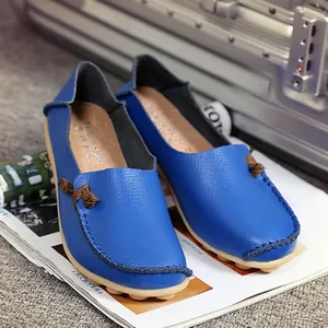 Damen Spaltleder Rindsleder Slipper Atmungsaktiv Weich Moccasins Nursing Schuhe Schleife Lässig Flache Fahrerschuhe