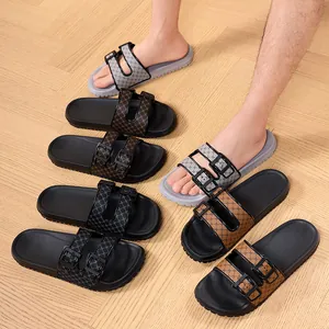Comfortable men's slides with soft soles and double buckles in various colors