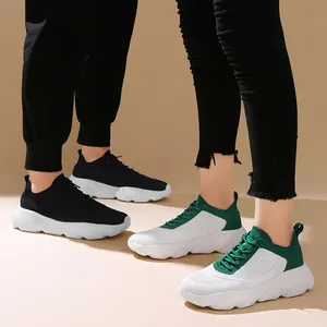 Lightweight fly-knit sports sneakers for couples with slip-resistant soft soles and low-top design