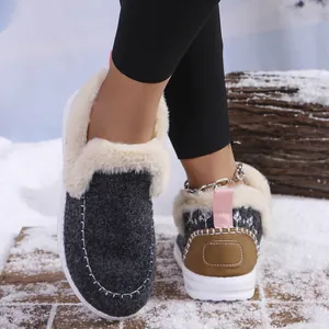 Close-up showing the plush faux fur lining and sturdy sole of warm winter shoes.