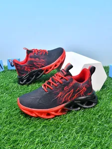 Children's breathable sports sneakers in red and black with shock-absorbing soles