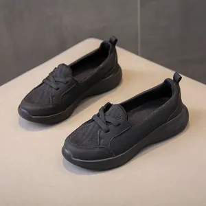 Comfortable black breathable mesh slip-on walking shoes for women with soft flat soles