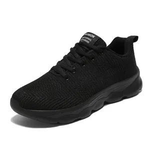 Professional black breathable mesh knitted sports sneakers for women running and walking