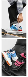 Detailed view of retro skateboard sneakers featuring unique thick rope dreadlock laces