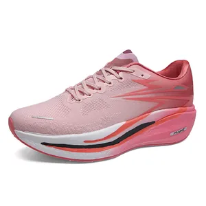 Professionelle ultraleichte rosa Carbonplatten-Laufschuhe mit atmungsaktivem Mesh-Obermaterial