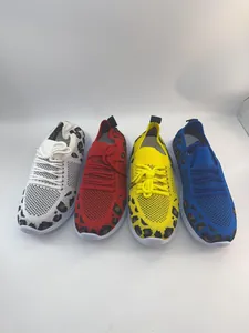Women's breathable fly-woven walking shoes with leopard print in four vibrant colors