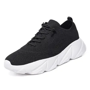 Lightweight black knit sneakers with chunky white non-slip sole for casual walking