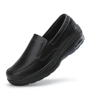 Chaussures d'infirmière professionnelles en cuir noir confortables avec semelle à coussin d'air