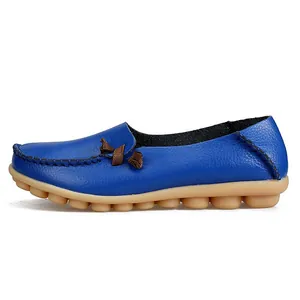 Bequeme blaue Damen-Loafer aus echtem Leder mit rutschfester Gummisohle für den Alltag